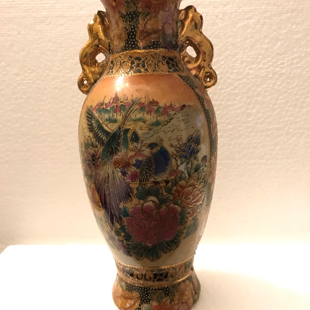 Elegant Multicolor Vase with Gold Accents